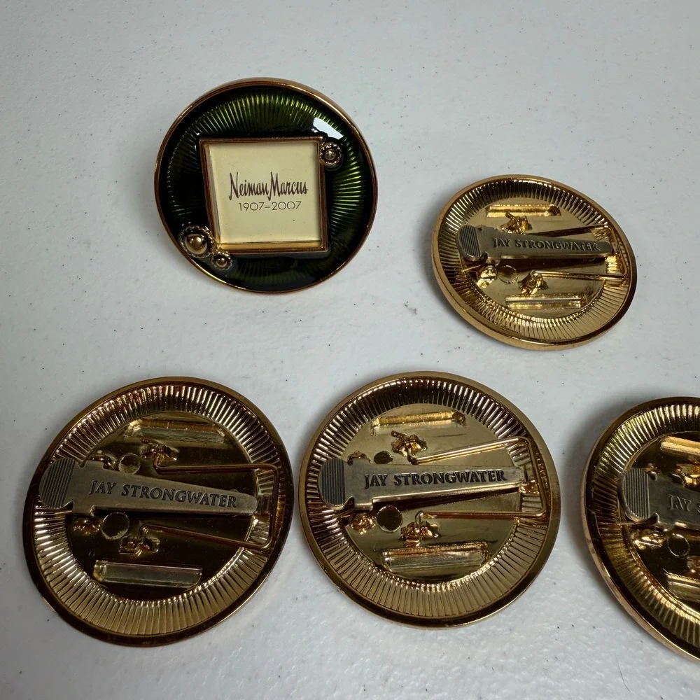 Neiman Marcus Jay Strongwater 1907-2007 Green Enamel Frame Pin Brooch Set of 5